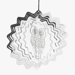 Owl Wind Spinner Catcher Metal Flowing Rotating 3D Mirror Reflection Windchimes Pendant Garden Hanging Decoration Bird Deterrent