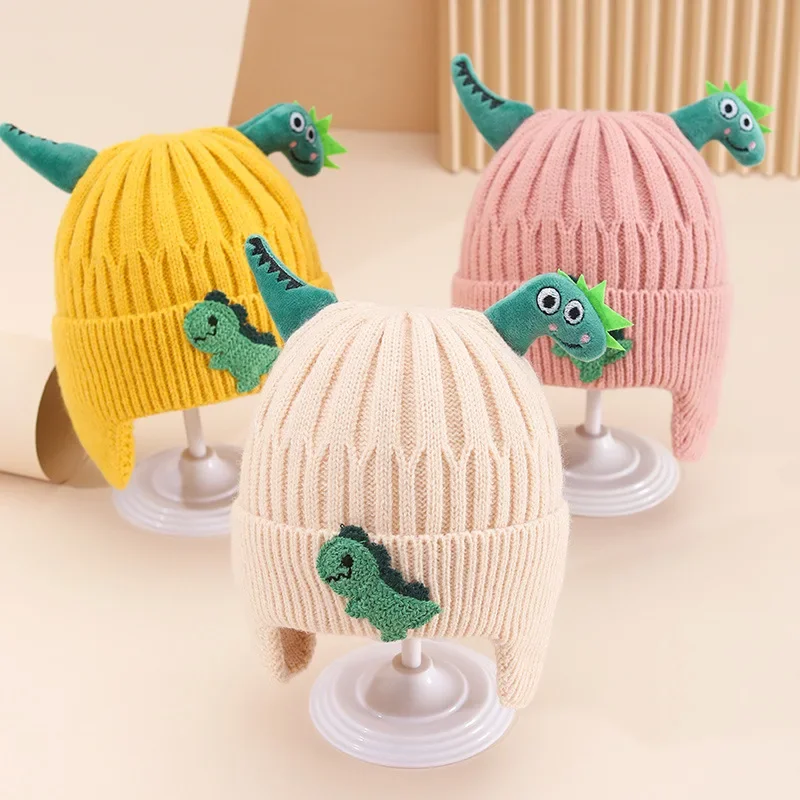 

Cartoon Dinosaur Baby Hat Cute Ear Protection Toddler Kids Cap Beanies Winter Warm Knitted Boys Girls Hat