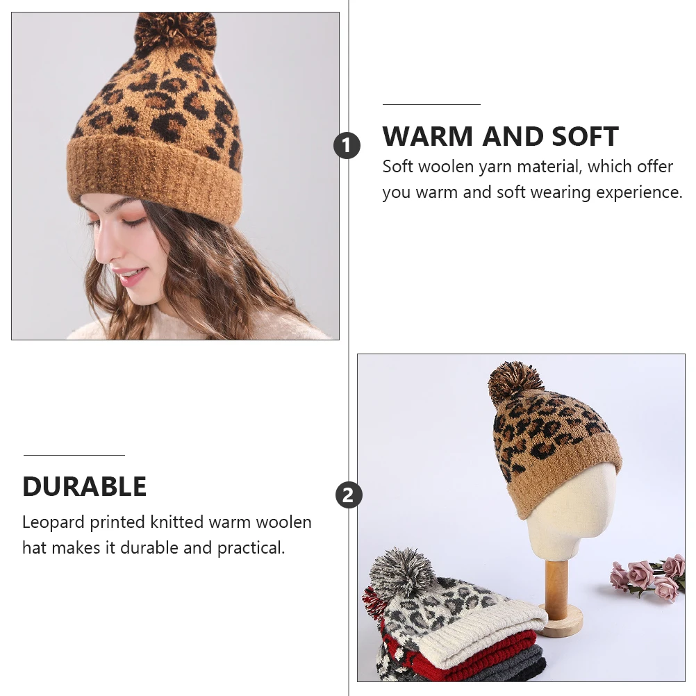 

1pc Winter Knitted Print Warm Woolen Beanie Thickening Hair Warm Woolen Yarn Women Hat Ball Hat For Women Brown Color