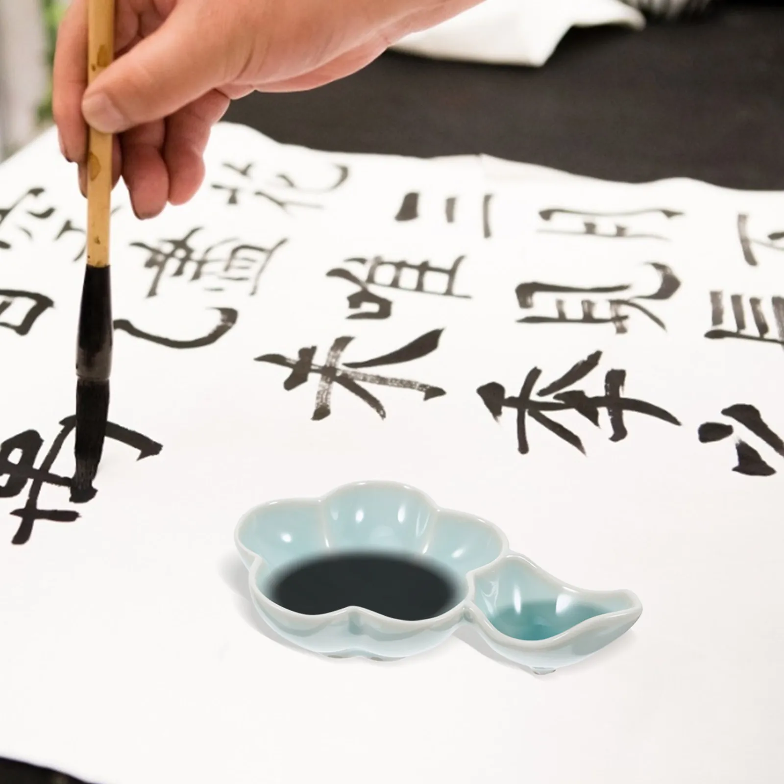 

Multi Functional Ceramic Ink Dish for Calligraphy Practice Brush Stand Pen Rest Ink Tray Water Container Small Portable Desktop