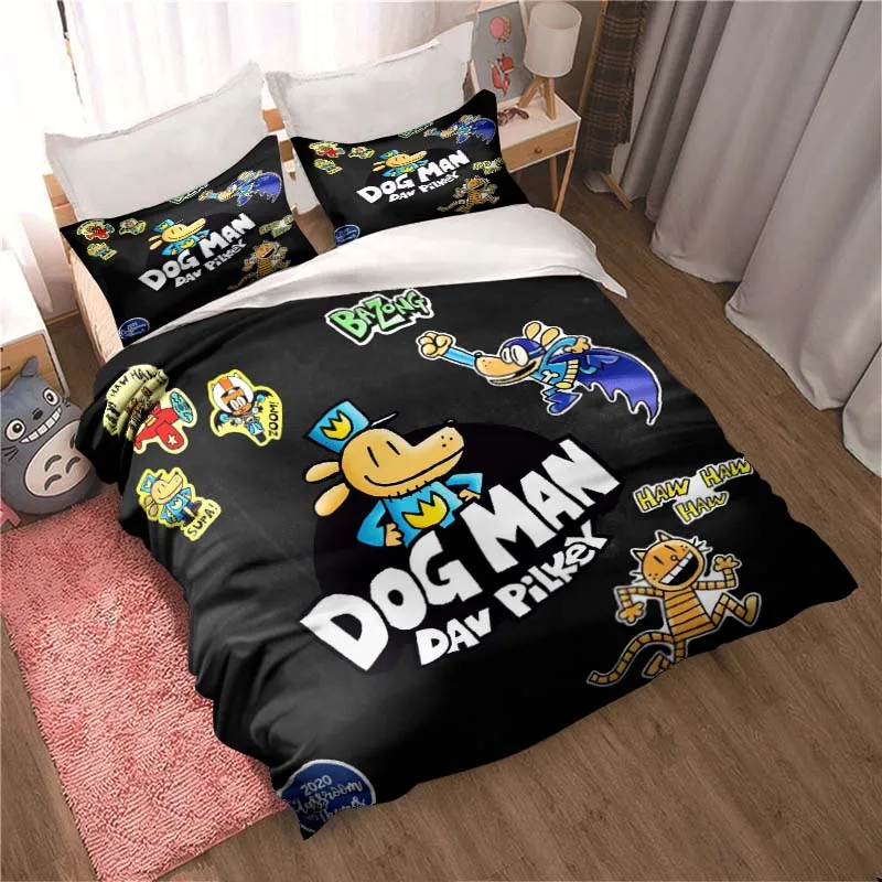 

DOG MAN Cute Cartoon Pattern Bedding Set Duvet Cover Set Single Double Bed King Size Bed Set Adult Kid's Bedroom Anime Sheet Set