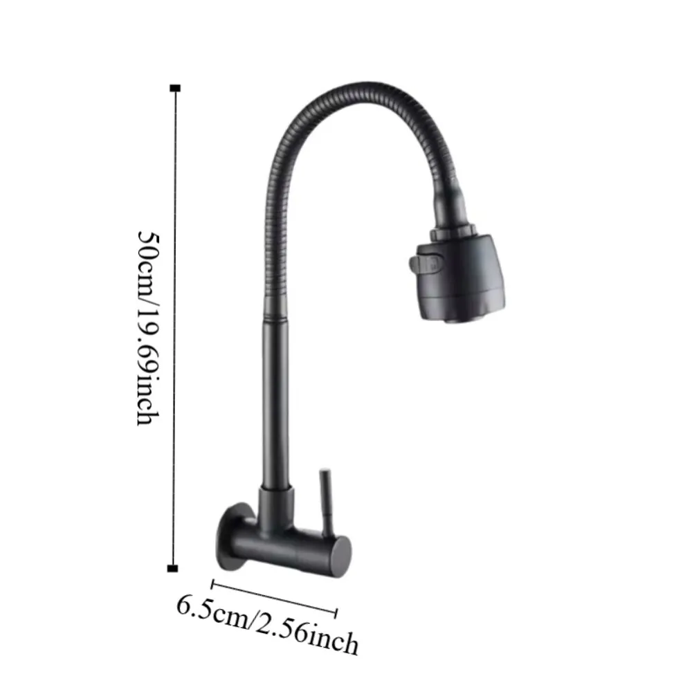 Household Wall Mounted Flexible Hose Kitchen Faucet Stainless Steel Rotatable Sink Faucet Black 2 Modes Water Tap Nozzle Balcony