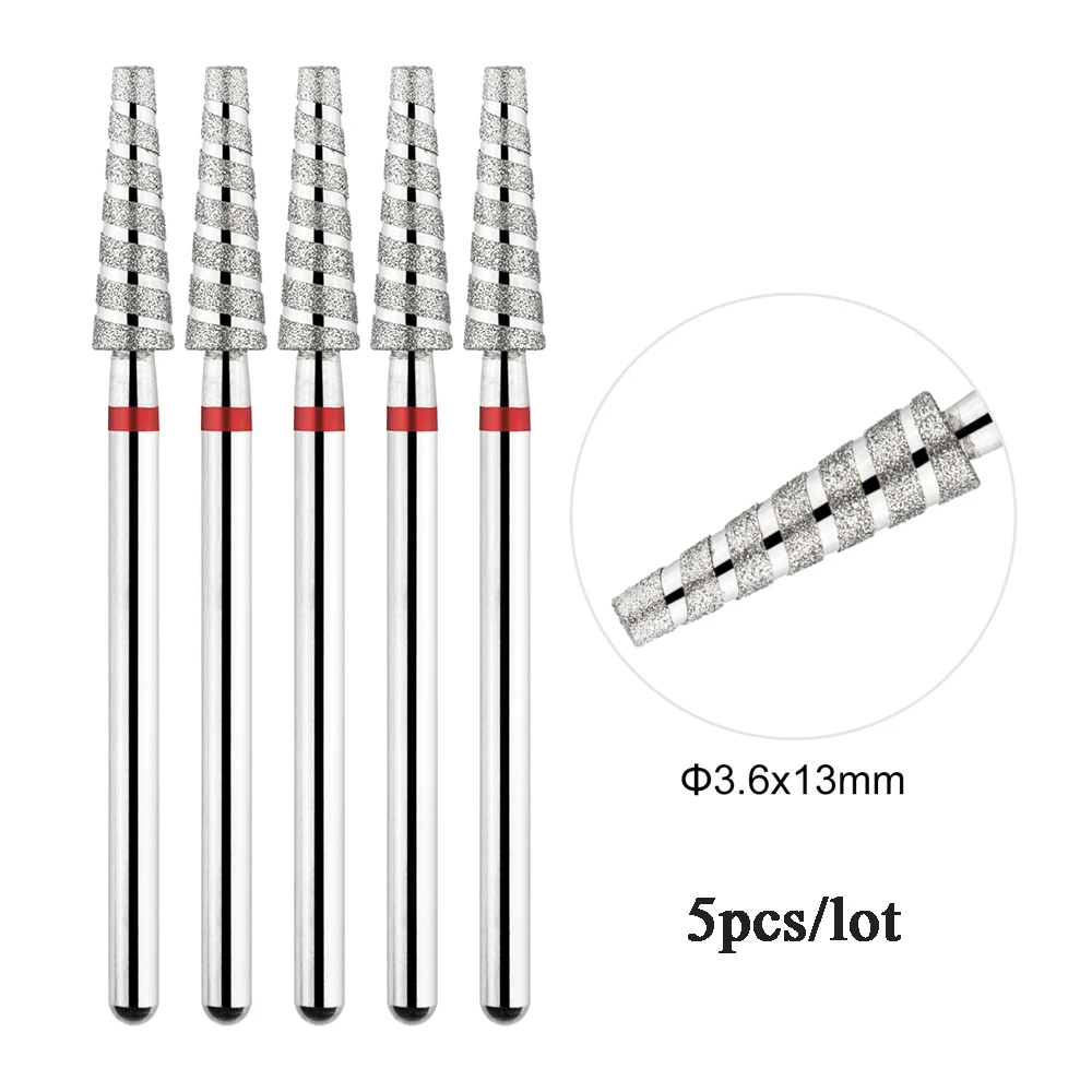 5Pcs/lot Diamond Nail Bits Tornado Flame Cuticle Drill Bit Pro Russian Electric File Bits for Nail Manicure and Pedicure 3/32\'\'