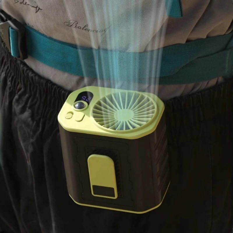 Ventilador de cintura portátil com USB recarregável, Mini ventiladores elétricos, lanterna, esportes ao ar livre, Clip On Fan com Power Bank, 6000mAh