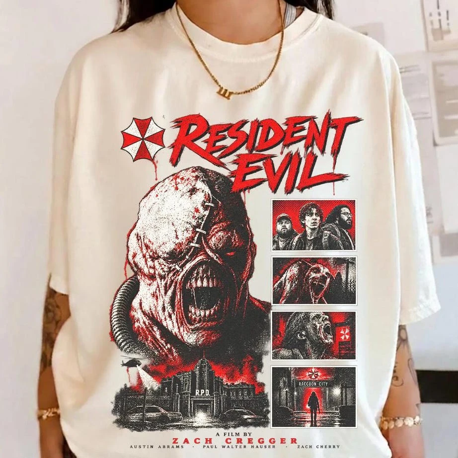 Resident Evil Movie Theme T-shirt Halloween Horror T-shirt Police Horror Theme Gift Zombie T-shirt Women's Daily T-shirt Outfit