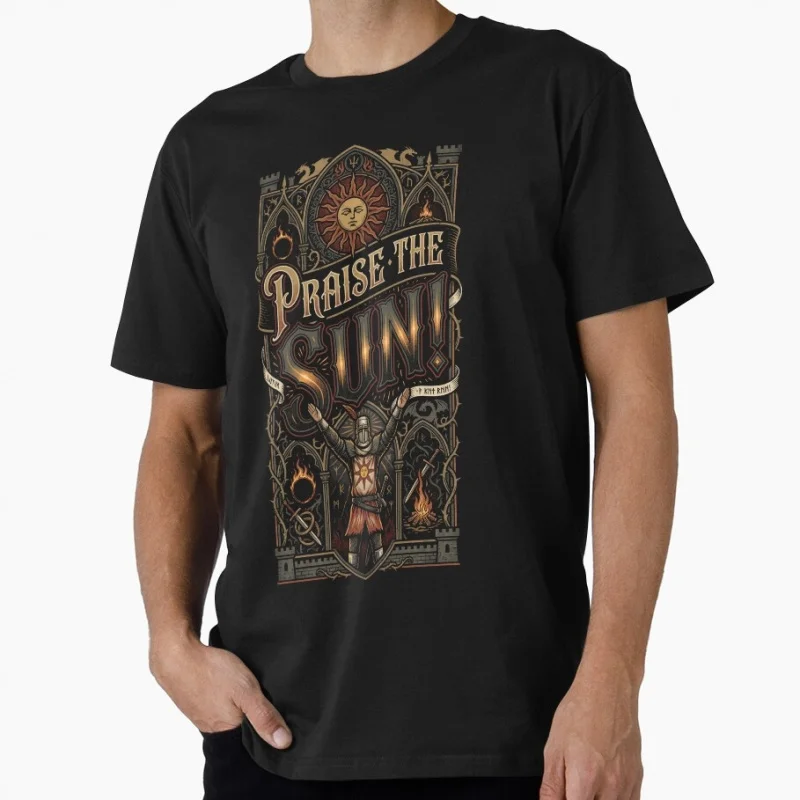 Dark Souls Praise the sun Gift T-shirt 0617 The Knight Solaire Graphic clothes Retro Bloodborne Game Tee All size Tops S-6XL
