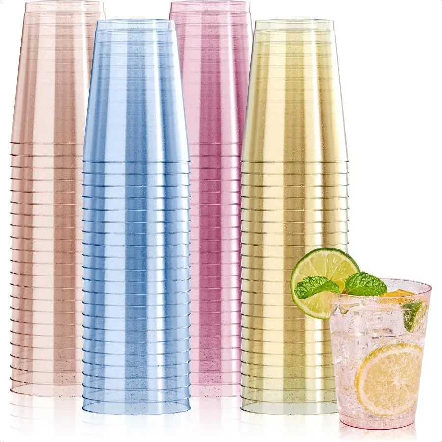 

100 Pack 10 oz Plastic Cups Party Cups in Assorted Colors Plastic Glasses with 4 Colors Perfect for Wedding Thanksgiving Day C