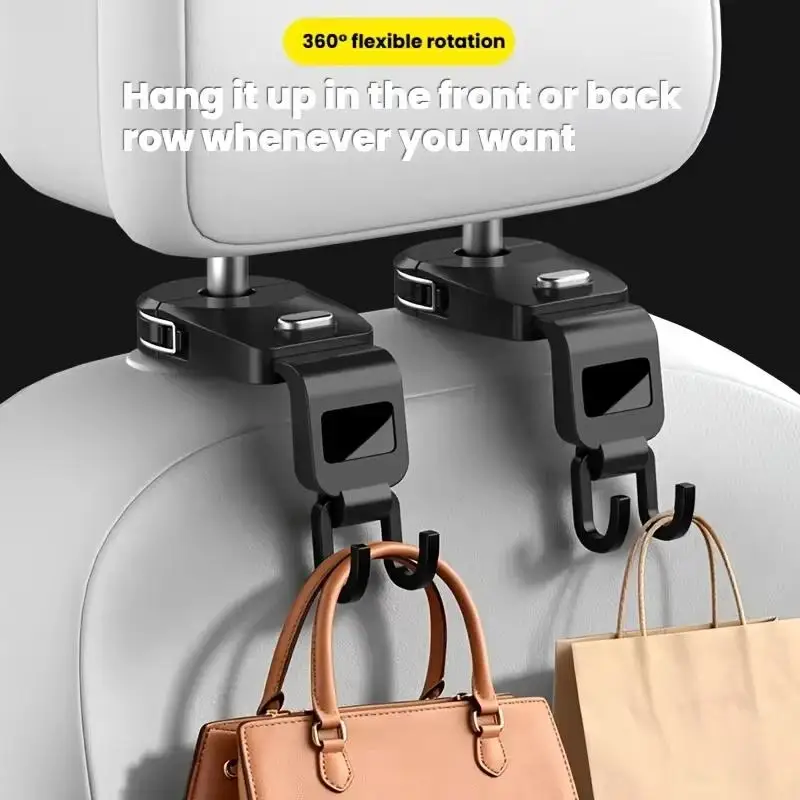 Universal Car Headrest Hooks Heavy Duty Durable Auto Back Seat Hangers for Groceries Purses Bags Perfect for Family Travel