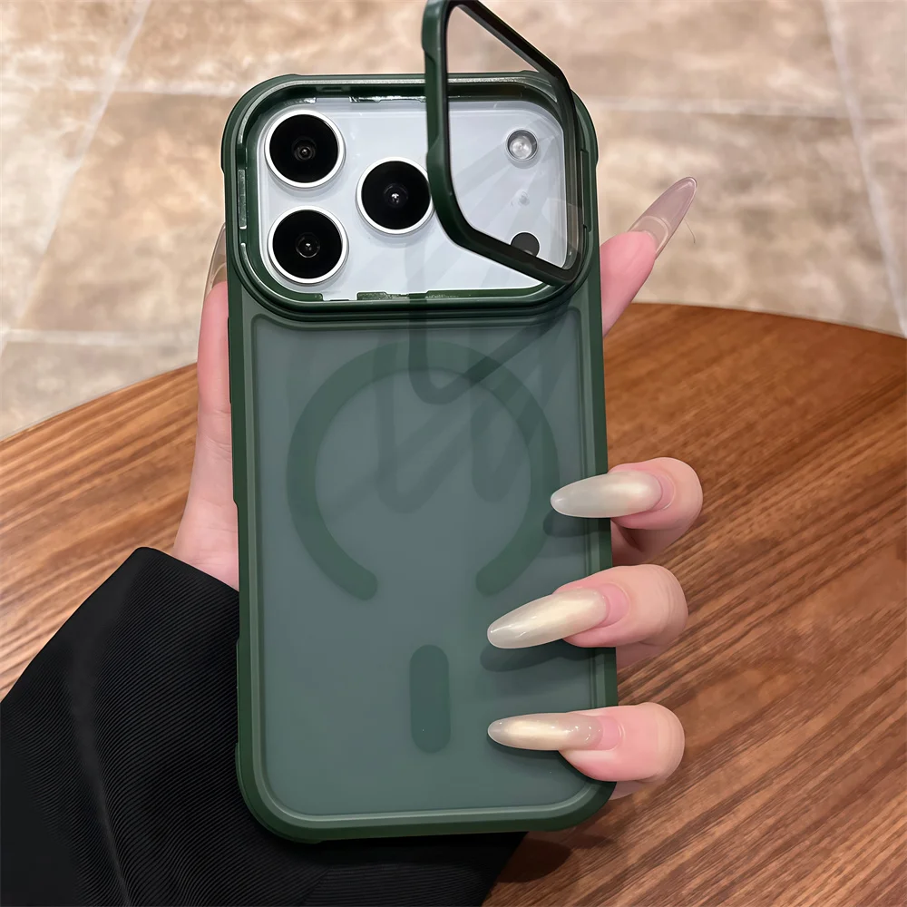 Vollständig ausklappbarer Linsen-Ständer für Magsafe Armor Magnetische Handyhülle für iPhone 18 17 16 15 14 13 12 Pro Max, kabellose Ladefunktion, matte Abdeckung – Detail 14