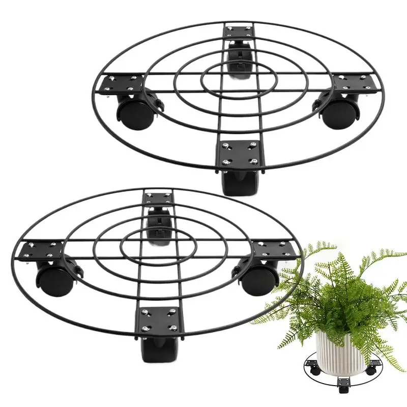 

2pcs Rolling Flower Pot Stands With Wheels Heavy Duty Planter Holder Trolley For Indoor Outdoor Plants Garden Patio Balcony