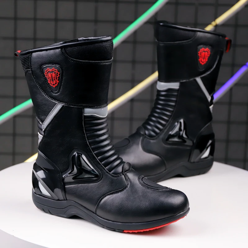 SPEED Professiona Biker Shoes Motorcycle Racing Boots Motorbike Riding Protective Gear Shift Microfibe Leather Boot SIZE 37-47