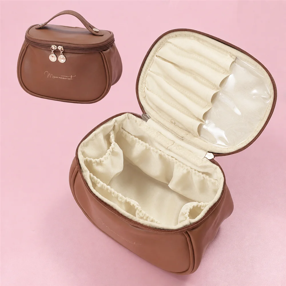 Große, tragbare, hochwertige, wasserdichte Kosmetiktasche für Damen, große PU-Leder-Waschtasche, Reise-Kosmetik-Aufbewahrungstasche – Detail 5