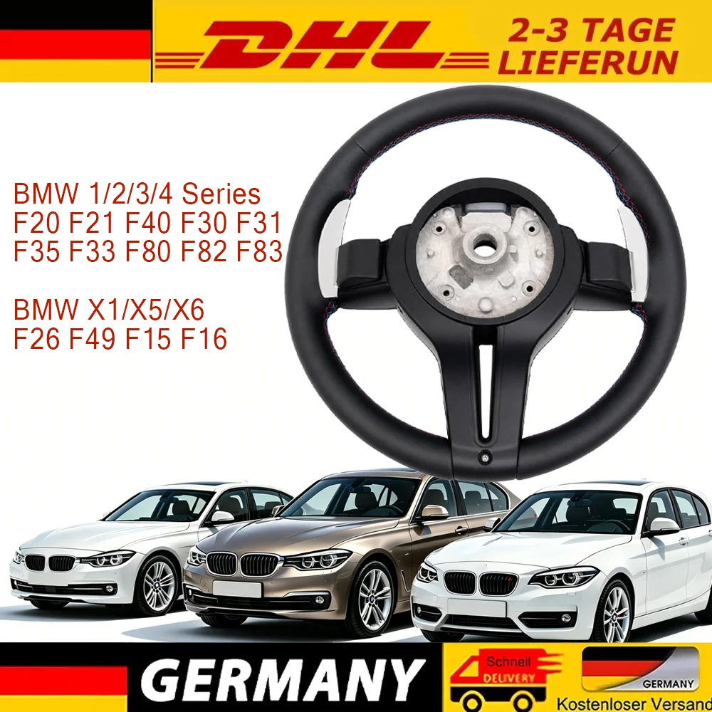 Leder-Rennlenkrad Kompatibel mit BMW 1/2/3/4 Serie & X1/X5/X6 – F20 F21 F40 F30 F31 F35 F33 F80 F82 F83 F15 F16 F26 F49