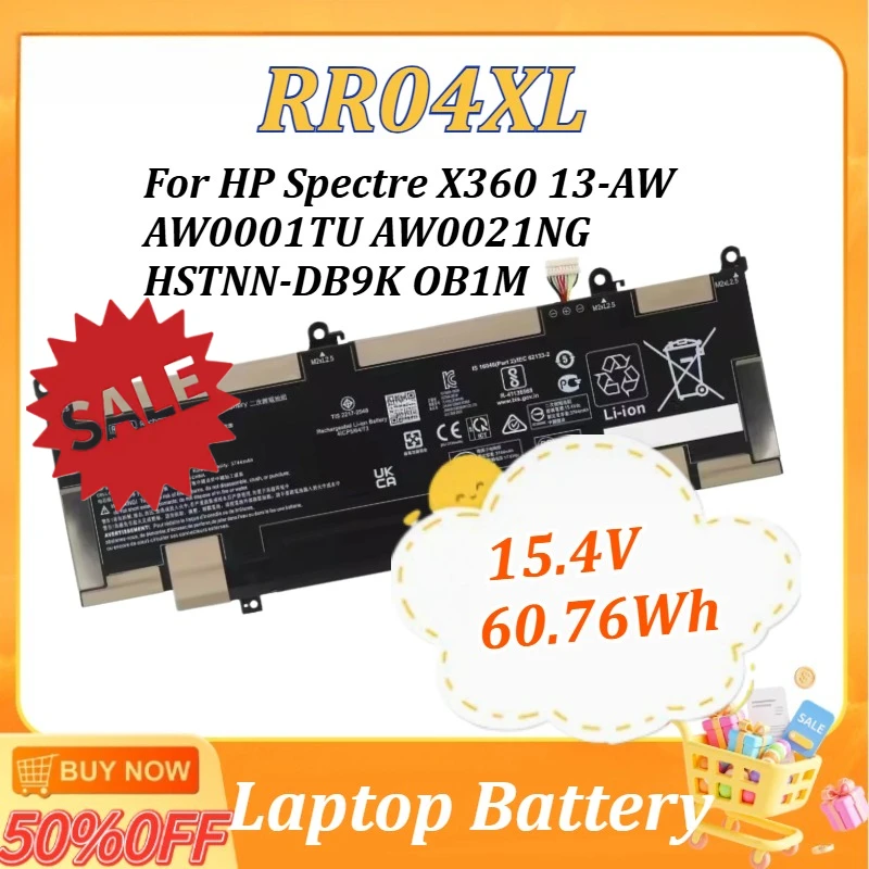 

New 15.4V 60.76Wh RR04XL Laptop Battery for HP Spectre X360 13-AW AW0021NG AW0001TU HSTNN-DB9K OB1M L60213-2C1 14-CE L60373-005