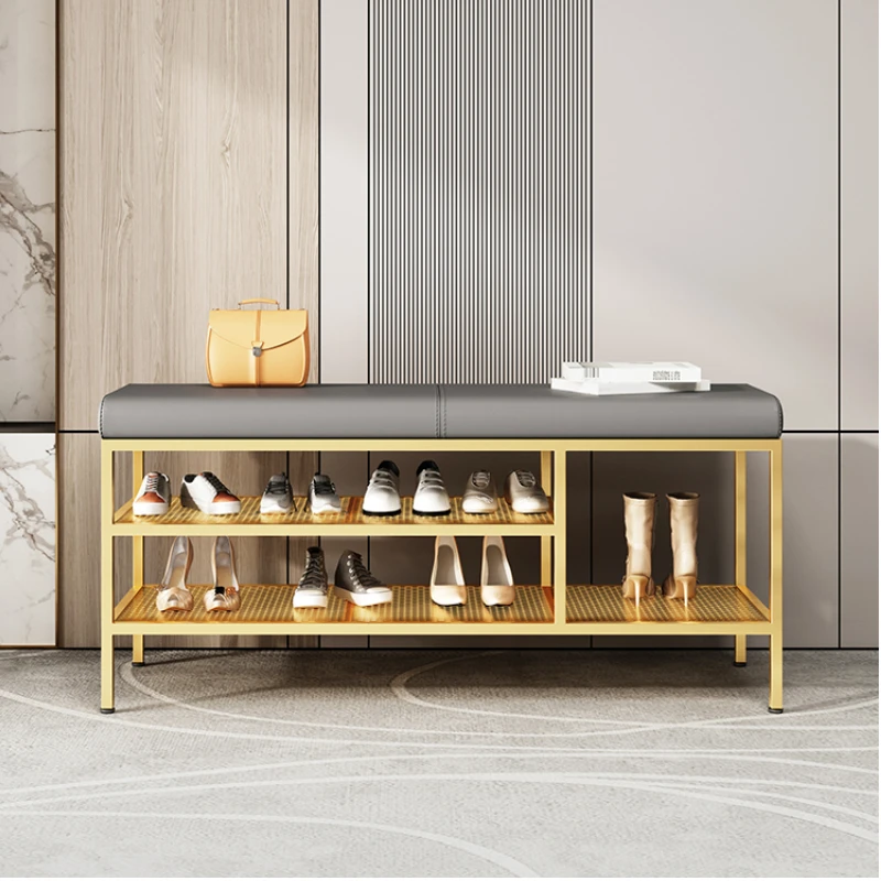 Entrance hall metal Shoe rack Storage Leather narrow bench organizer shoe shelf with seat open cabinets space saving Furniture