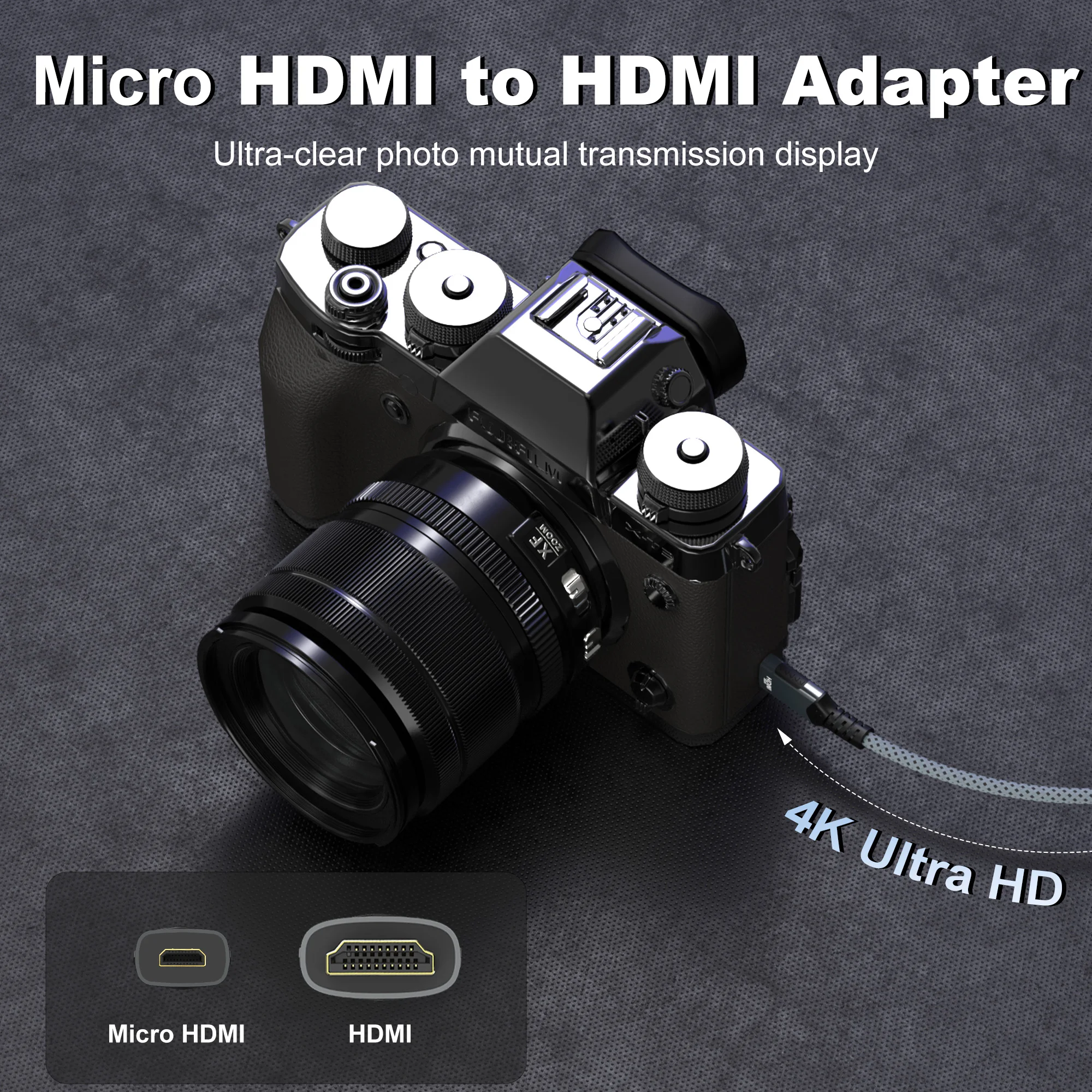 Micro HDMI-kompatibel zu HDMI Kabel 18 Gbit/s 4K @ 60 Hz Geflochtener bidirektionaler Adapter Konverter für HDTV PS4 Tablet XBOX Kamera – Detail 10