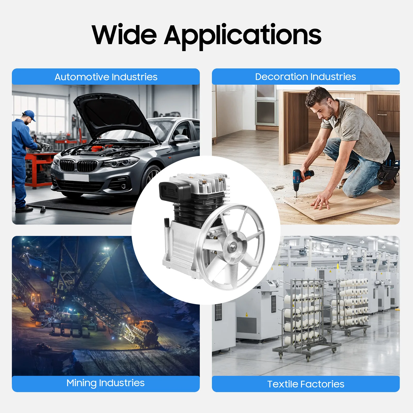 3HP رأس مضخة ضاغط الهواء، تصميم صمام الشفط والعادم لصناعة السيارات أداة هوائية الديكور الصناعة الكيميائية