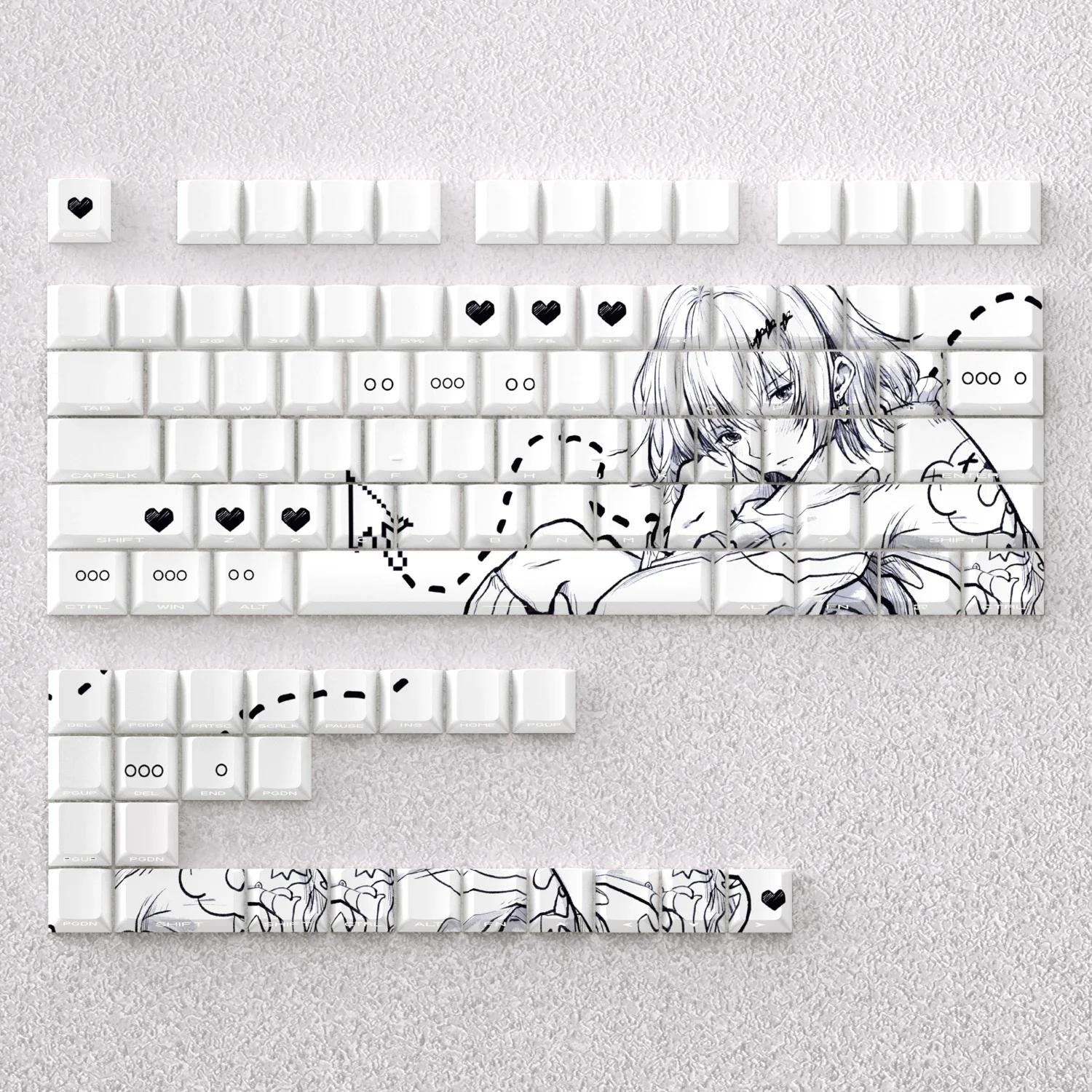 

98 Keys PBT Keycaps Mechanical Keyboard Side Print Backlight Rasaki Anime White Dye Sublimation Cherry Height AULA F75