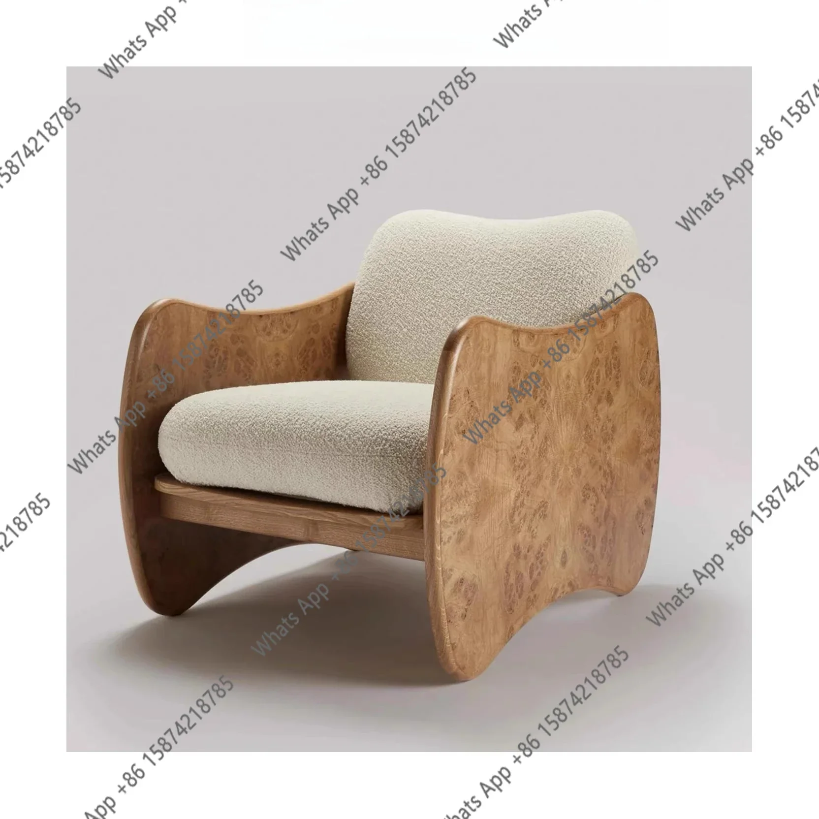 N64 Medieval style designer tree rum pattern solid wood sofa chair wabi sandy wind backrest armchair American country