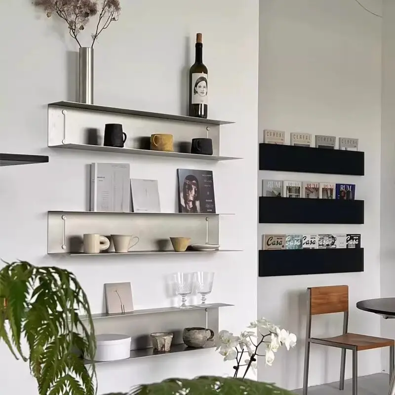 I-shaped shelf wall-mounted multi-layer wall display rack modern simple baffle stainless steel wall-mounted bookshelf
