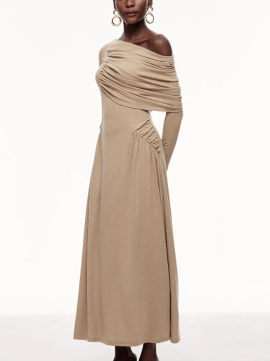 فساتين TWOTWINSTYLE للتخسيس مقسمة غير منتظمة للنساء بياقة قطرية وأكمام طويلة فستان بسيط ملابس نسائية