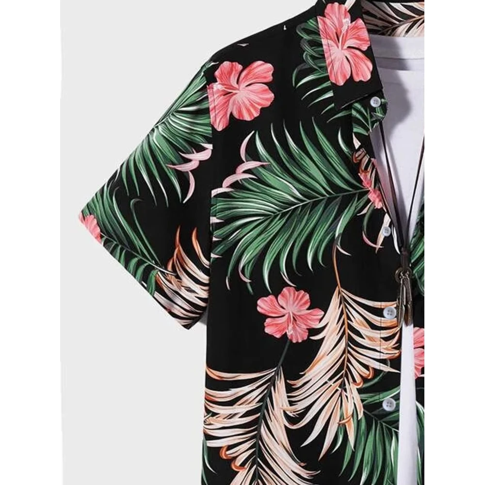 เสื้อฮาวาย Ropical Botanical พิมพ์แขนสั้นลําลองปุ่มลงเสื้อผู้ชายฤดูร้อนวันหยุดสบายๆแฟชั่นเสื้อ Larg