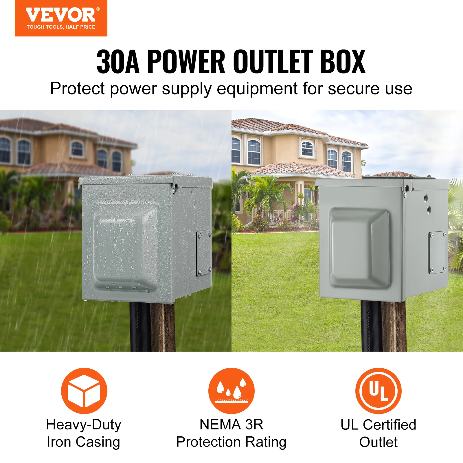 VEVOR 30A/50A RV Power Outlet Box Heavy-Duty Iron Casing with Rainforced Box Door&Password Lock Accessories for Camping Car Use