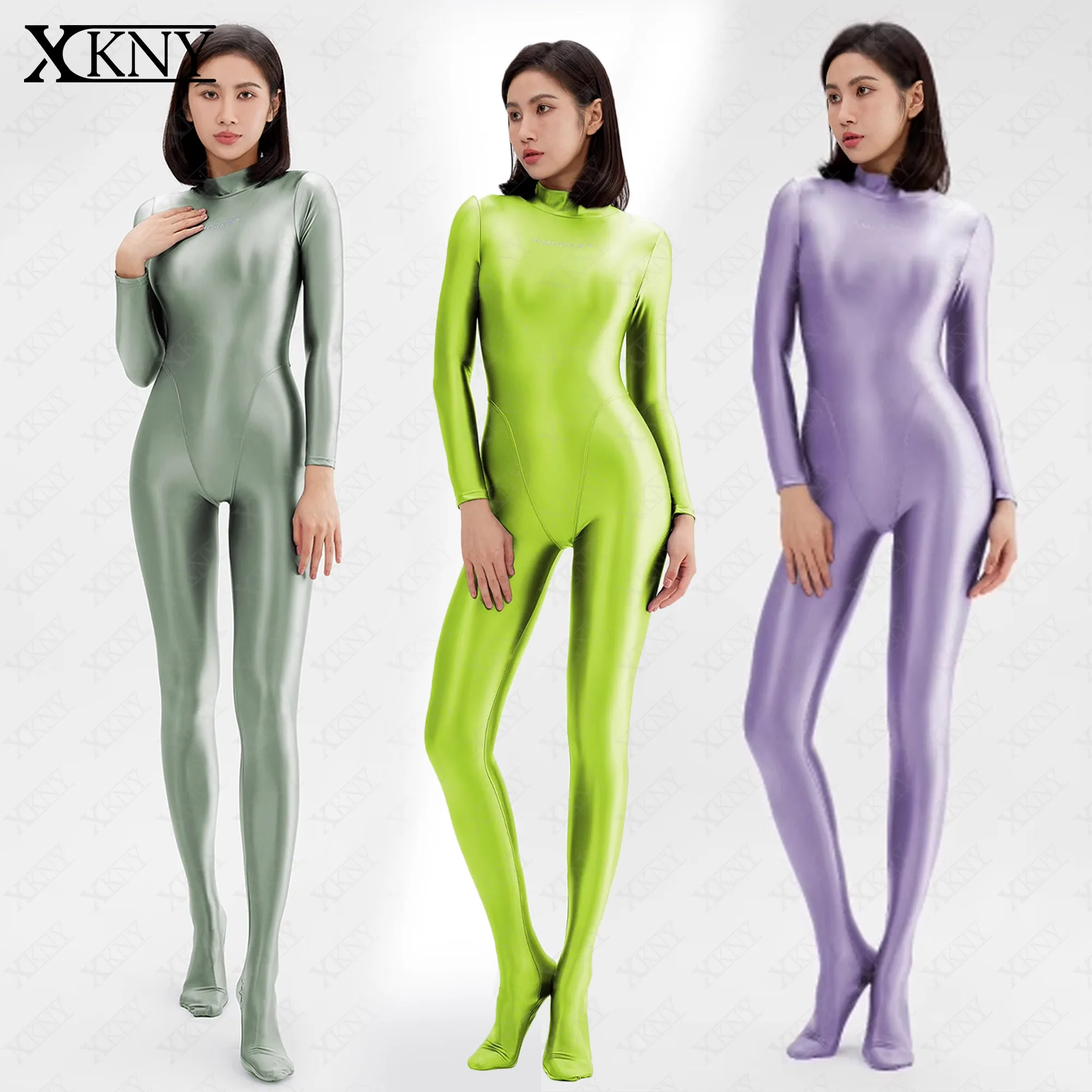 

AMORESY tights Long Sleeve Full Length Oil Tights Smooth Jumpsuits Catsuits XCKNY glossiness bodysuit