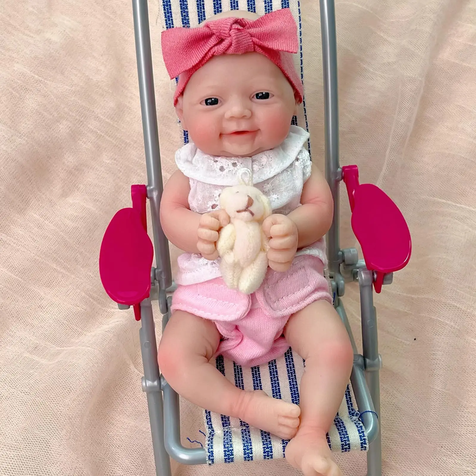 

Realistic Miniature Babies 7" Full Body Silicone Reborn baby Doll Open Eyes Girl Looks Real with Accessories for Kids Gift