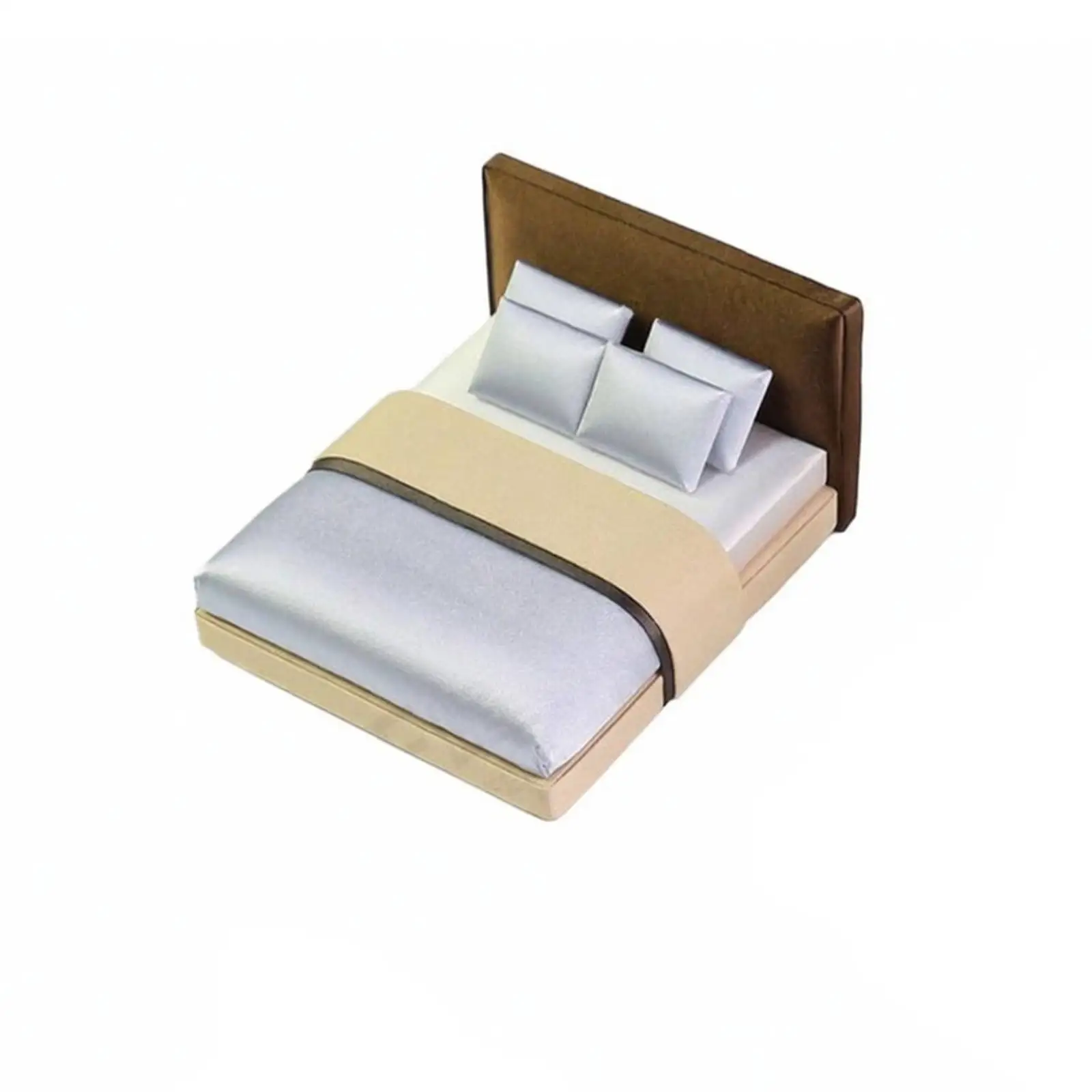 Fabric Dollhouse Bed for Miniature Bedroom Scene with Soft Upholstered Frame and Modern Style Accent