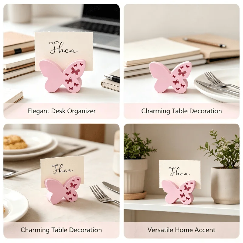 2Pcs 3D Printed Hollow Butterfly Card Holder Elegant Photo Note Stand Wedding Table Number Name Place Memo Clip Desk Decor