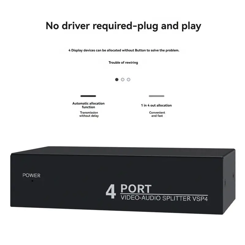 B76B 4-Way AV Audio Splitter 1 in 4 Out Composite RCA AV Splitter 1X4 Video Audio Splitter Distributor for DVD C-VBS