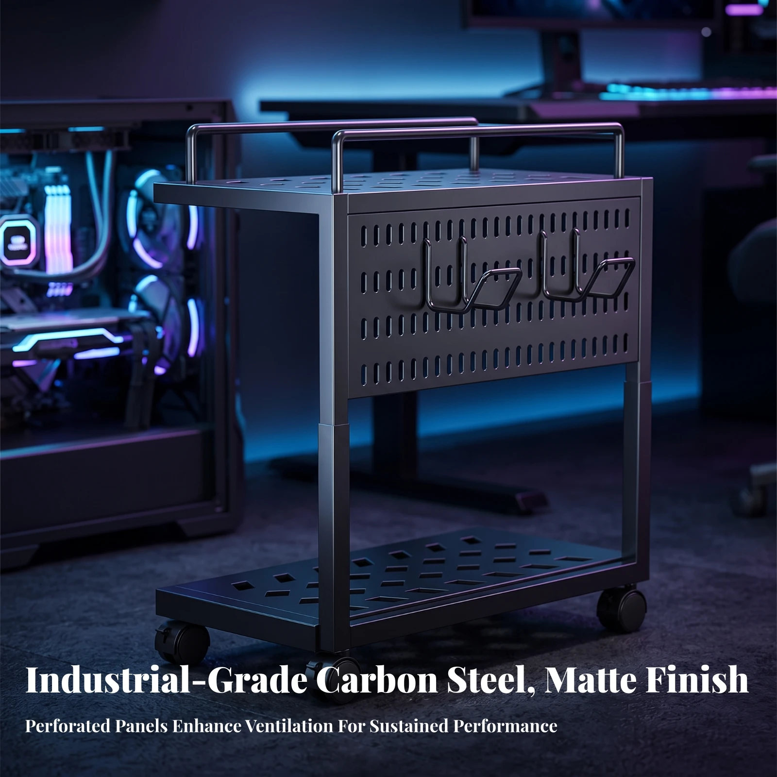 Computer Chassis Stand with Casters Ventilated Adjustable Computer Chassis Stand Cart Heavy Duty Long-Lasting for Gamers