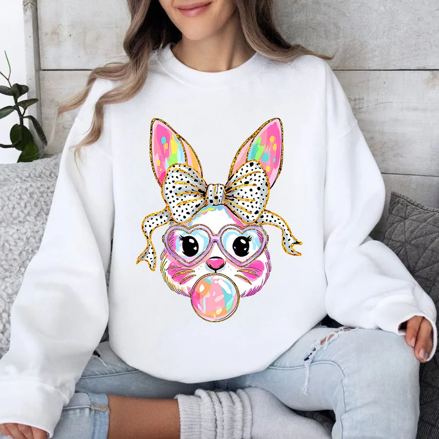 Happy Easter Bunny Bow DIY Vinyl Iron-On Heat Transfer Sticker Decal T-shirts Sweatshirts Bag Clothing Fabric Holiday Decor