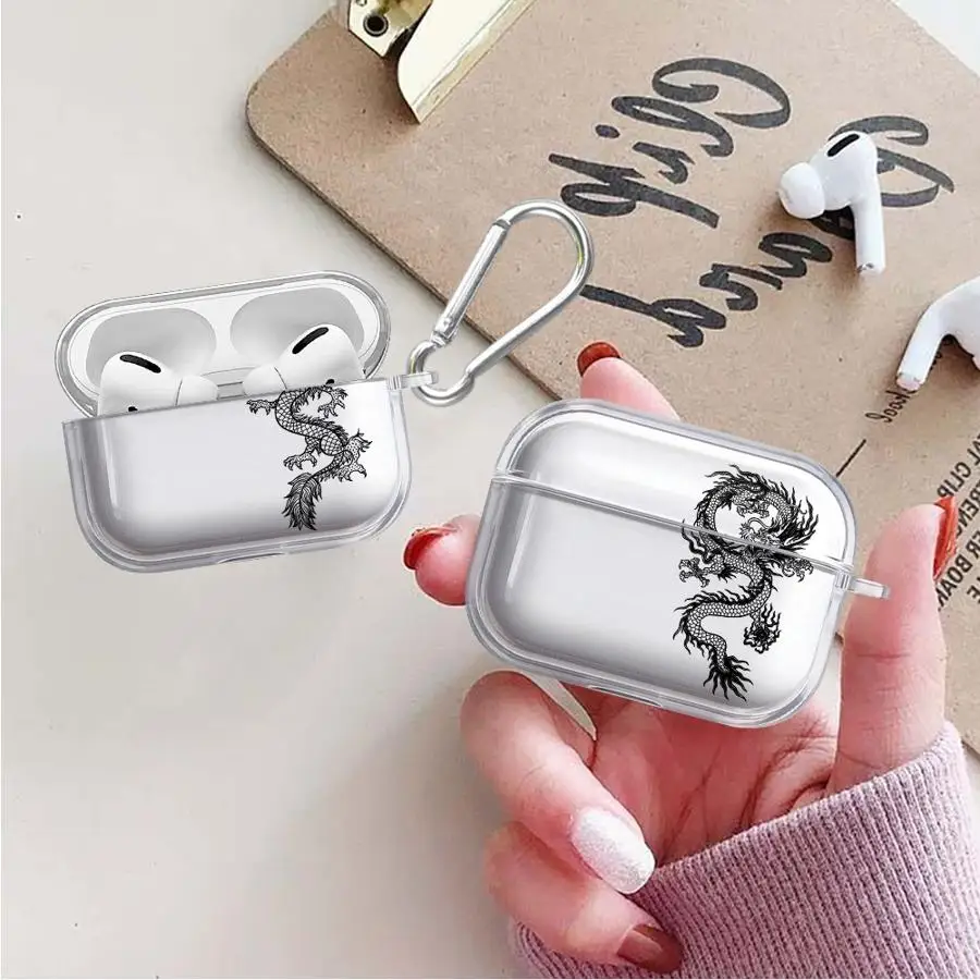 Case For Airpods 1 Pro3 Pro 4 2 Pro2 3 Clear Earphone Cases Cover Cool Dragon Pattern