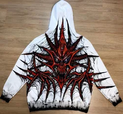 Y2K Women's Clothing Hoodies Sweatshirt Long Sleeve Pullover High Street Dark Vintage Terrifying Skull Tops Oversize Streetwear