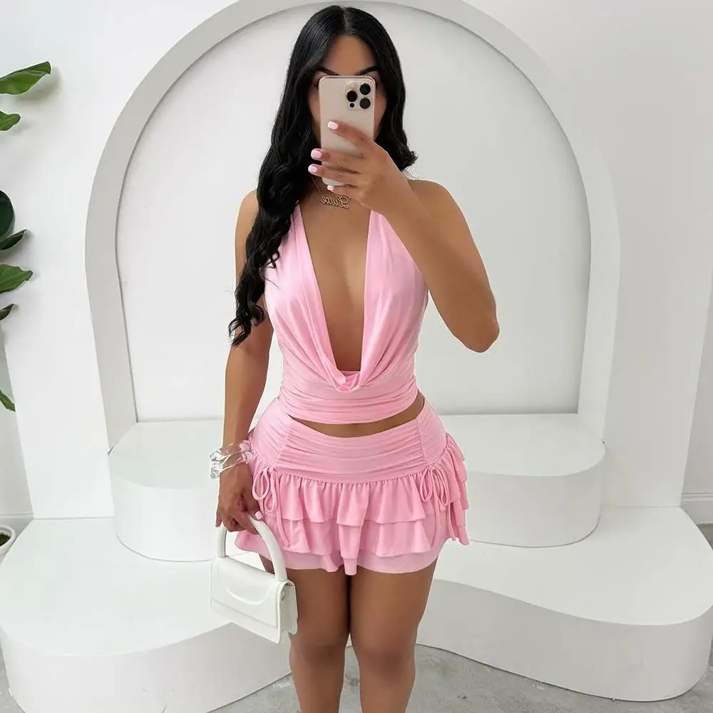 

Sexy Backless Hollow out Bridesmaid Dress with Bow Tie Top And Short Skirt Cake Style Two Piece Set Women's Fashion Winter Ou...