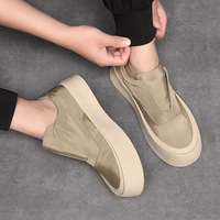 Men Trendy Canvas Shoes Casual Thick Bottom Sneakers Round Toe Solid Colour Slip on Loafers Zapatillas Deportivas Hombre