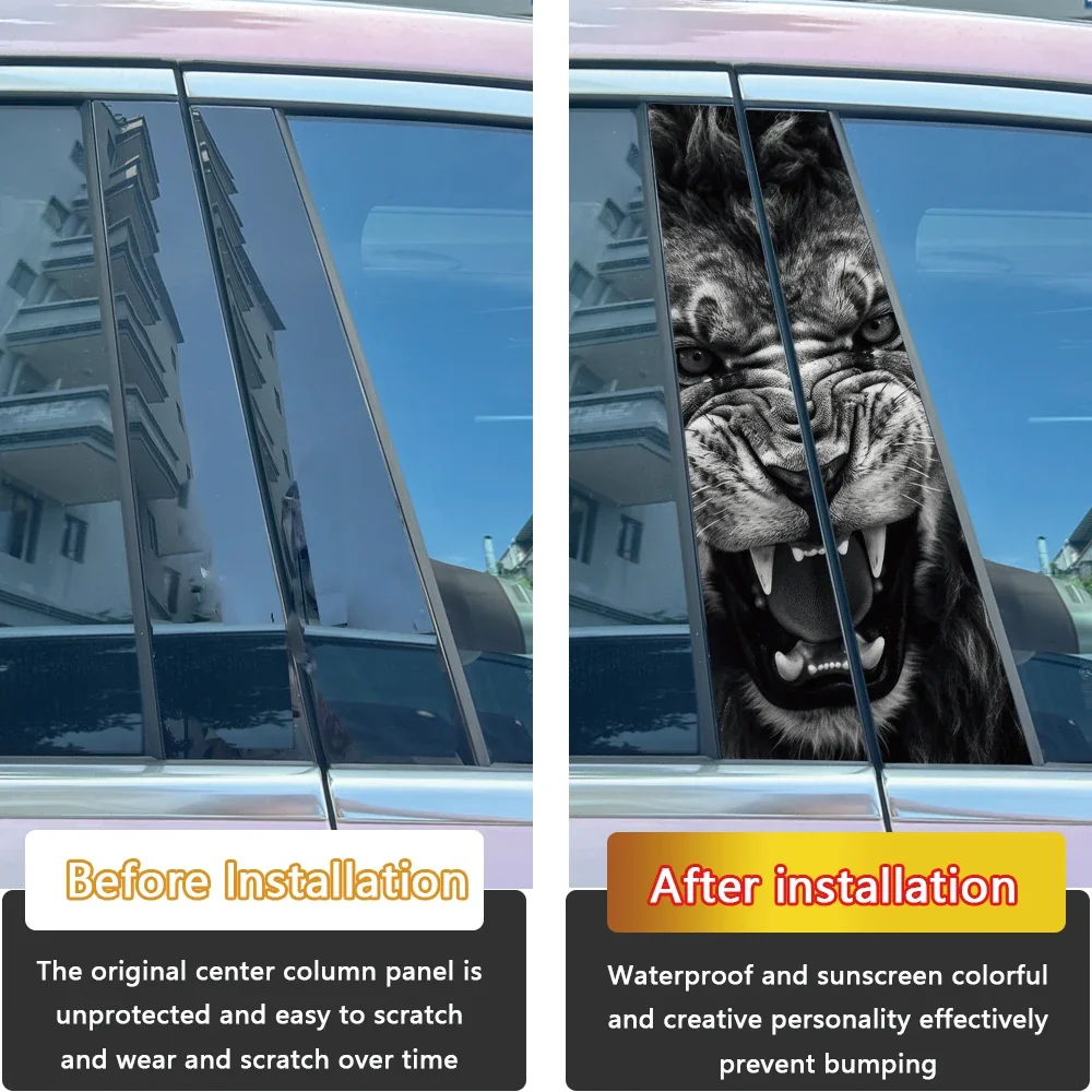 Animal Lion Car Stickers DIY Car B-pillar Cover Scratches Waterproof Durable Cartoon Automobile Decoration Auto PET Decals view 3