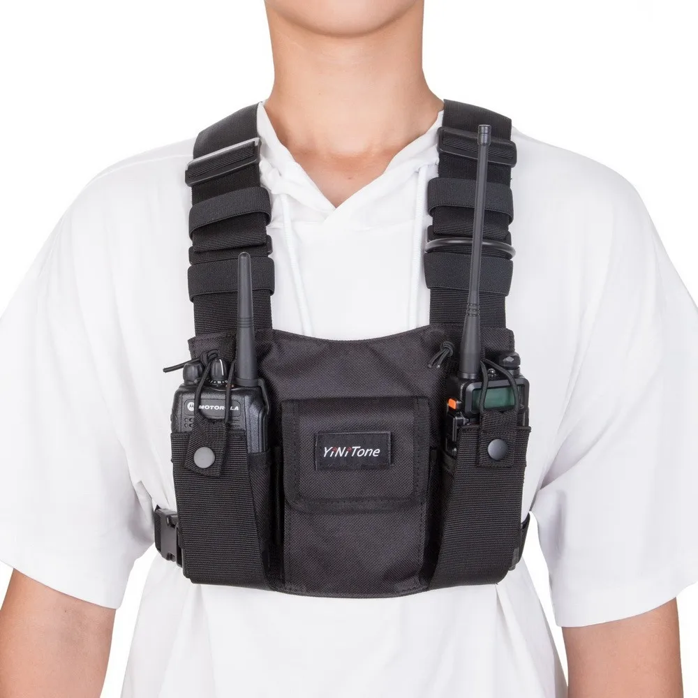 YiNiTone Black BG-01 Universal Radio Chest Harness Bag Pocket Pack Holster for Two Way Radio