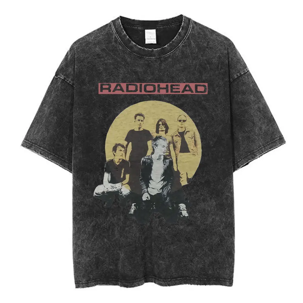 

Vintage Washed Rock Band Radiohead All This Radio But No Head Album Cover T-shirt Men Fashion Hip Hop Casual Oversized T-shirts