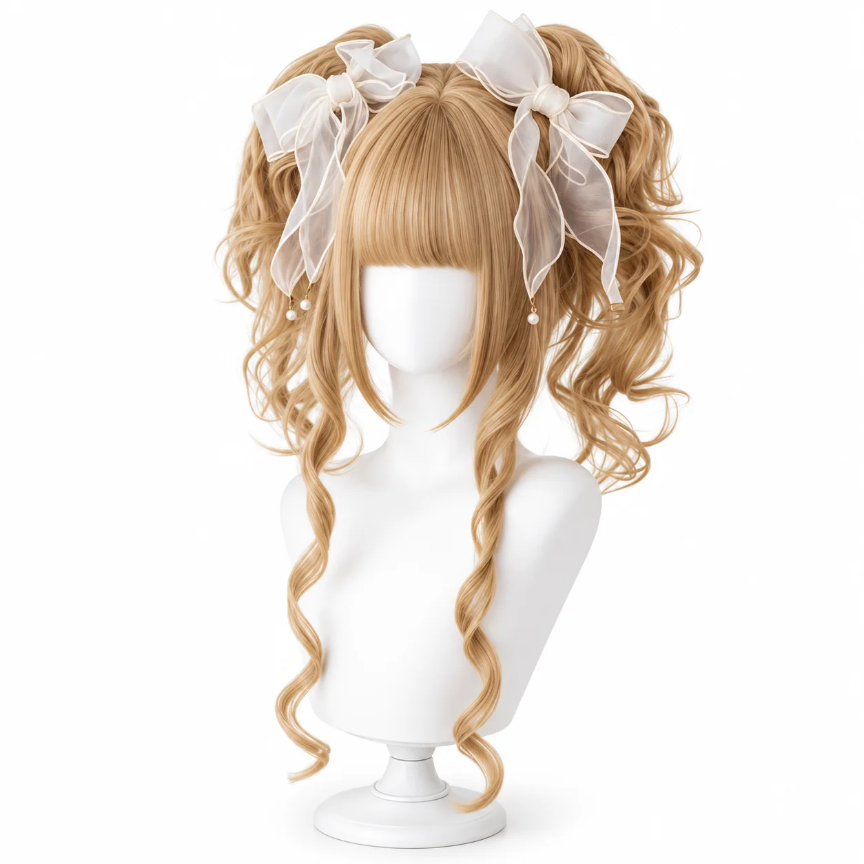 Cute Lolita Full Wig with Detachable Twin Ponytails Natural Synthetic Hair Cosplay Wig for Women, Hair Accessories Not Included