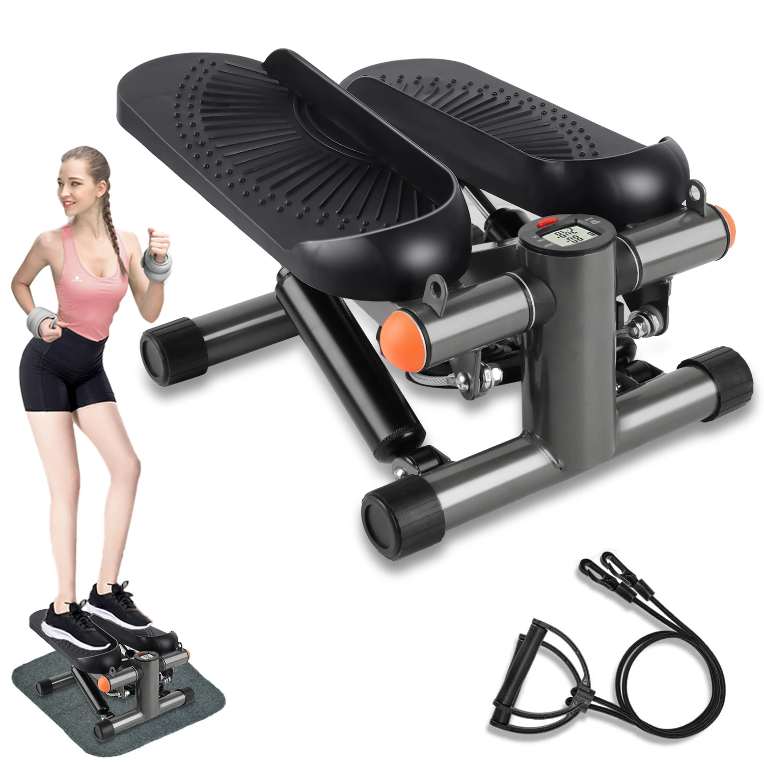 Steppers for Exercise at Home, Mini Stepper with Resistance Bands, Air-Powered Stair Stepper with 350lbs Loading Capacity