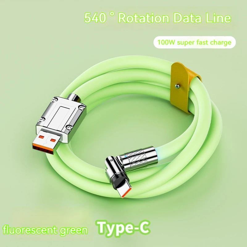 540 Rotate USB Type C Cable for Realme Samsung Huawei 6A 88w Fast Charging USB to USB C Charger Silicone Cord for iPhone 15