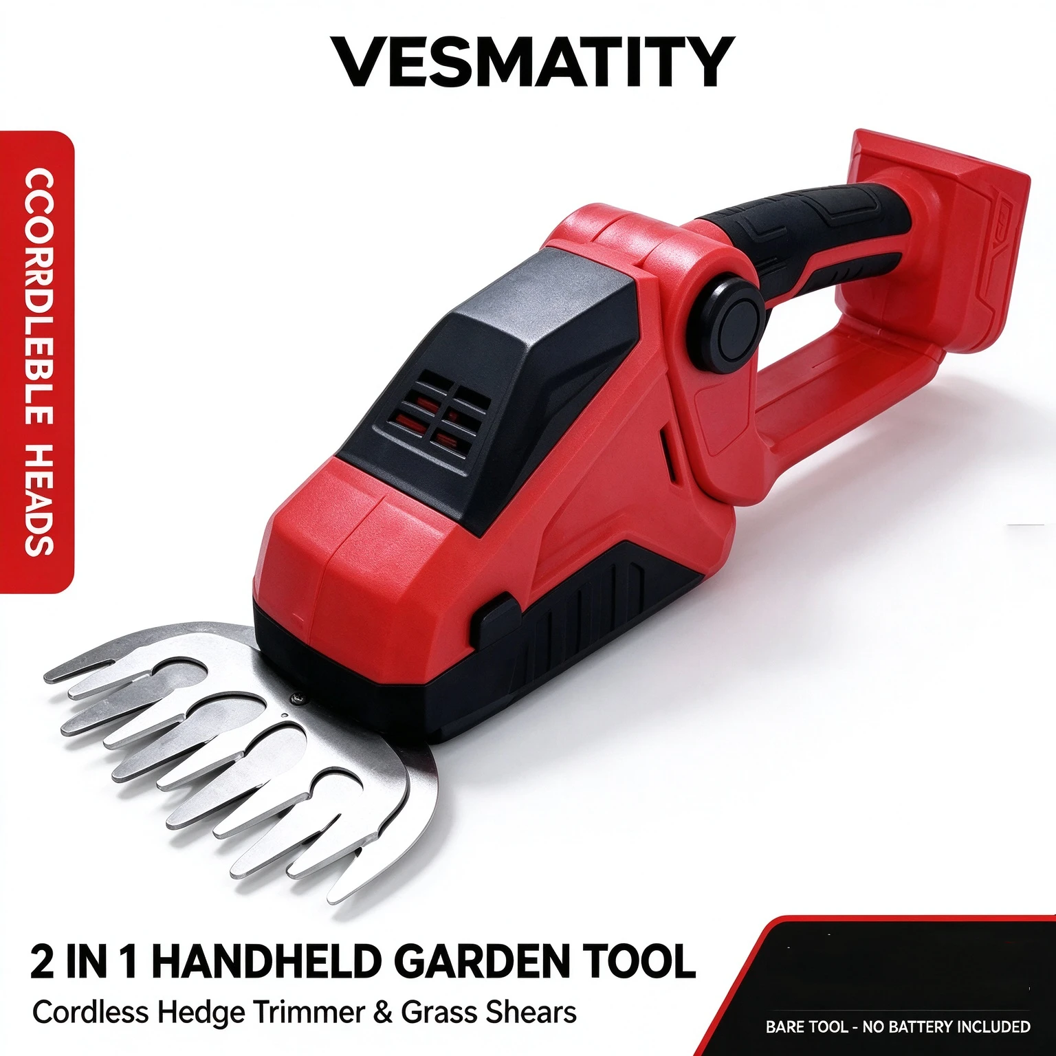 Handheld 2-in-1 Electric Grass Shear & Hedge Trimmer, Rotatable Head Cordless Garden Tool for 18V Battery, No Battery