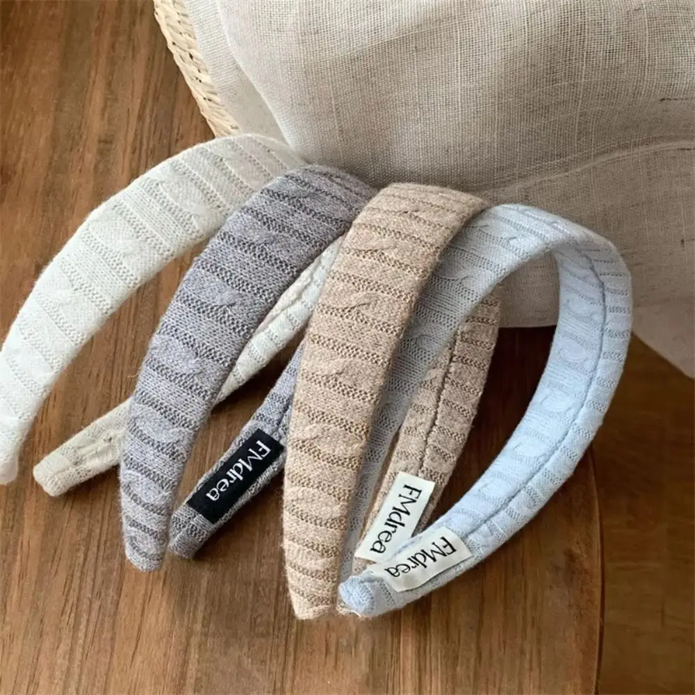 Knitting Construction Cable Knit Headband Korean Style High Crown Knitting Fabric Headbands 3CM Width Soft Wide Headband