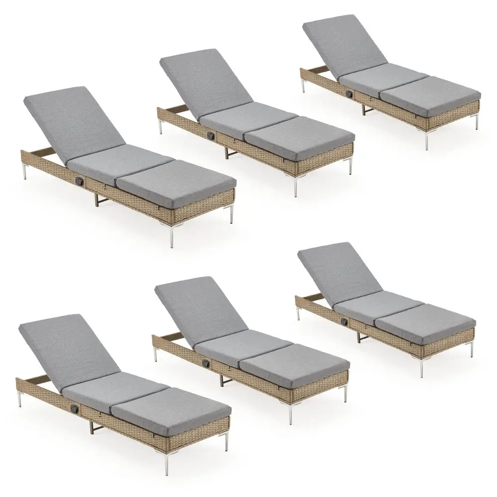 

Outdoor Chaise Lounge Chair Set of 6, Patio Wicker Lounge Chairs with Adjustable Backrest, Rattan Pool Sunbathing Chaiser with