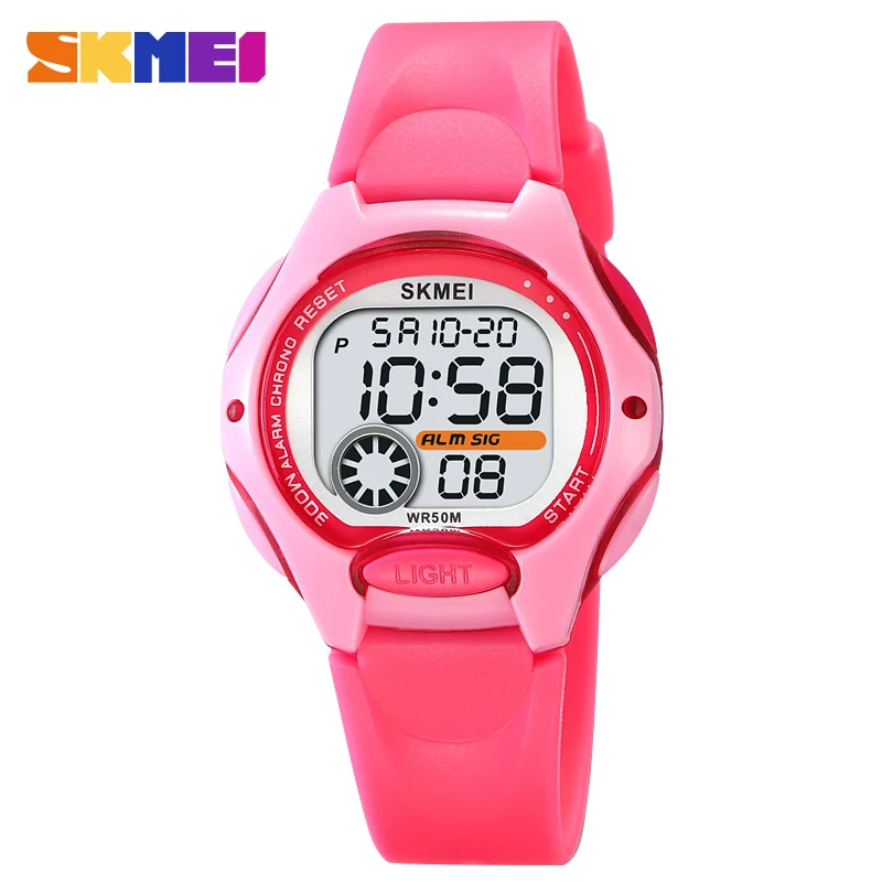 

SKMEI 2024 LED Light Digital Children Sport Watches Stopwatch Calendar Clock 3Bar Waterproof Kids Wristwatch For Boys Girls