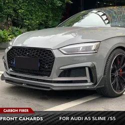 Carbon Fiber Car Fog Lamp Splitters Eyebrows Eyelid Cover Canards For Audi A5 S5 2017-2020 FRP Front Bumper Real Carbon Fiber