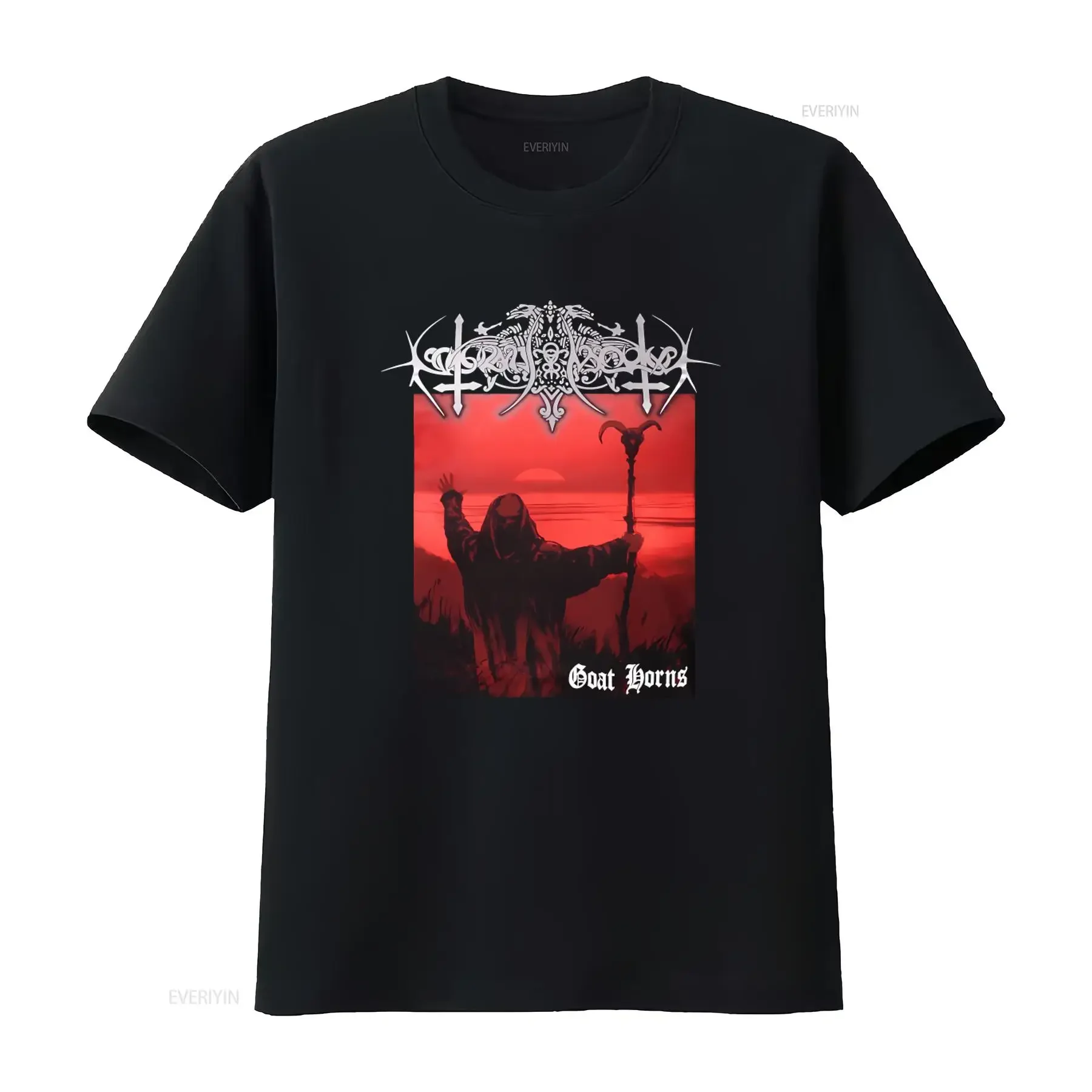 Nokturnal Mortum Goat Horns Black Metal T Shirt Graveland Emperor Windir Design vintage Washed homme Stretched Breathable